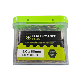 5 X 80mm Performance Plus Screw Tub (1000) With 5 Free Screwdriver Bits